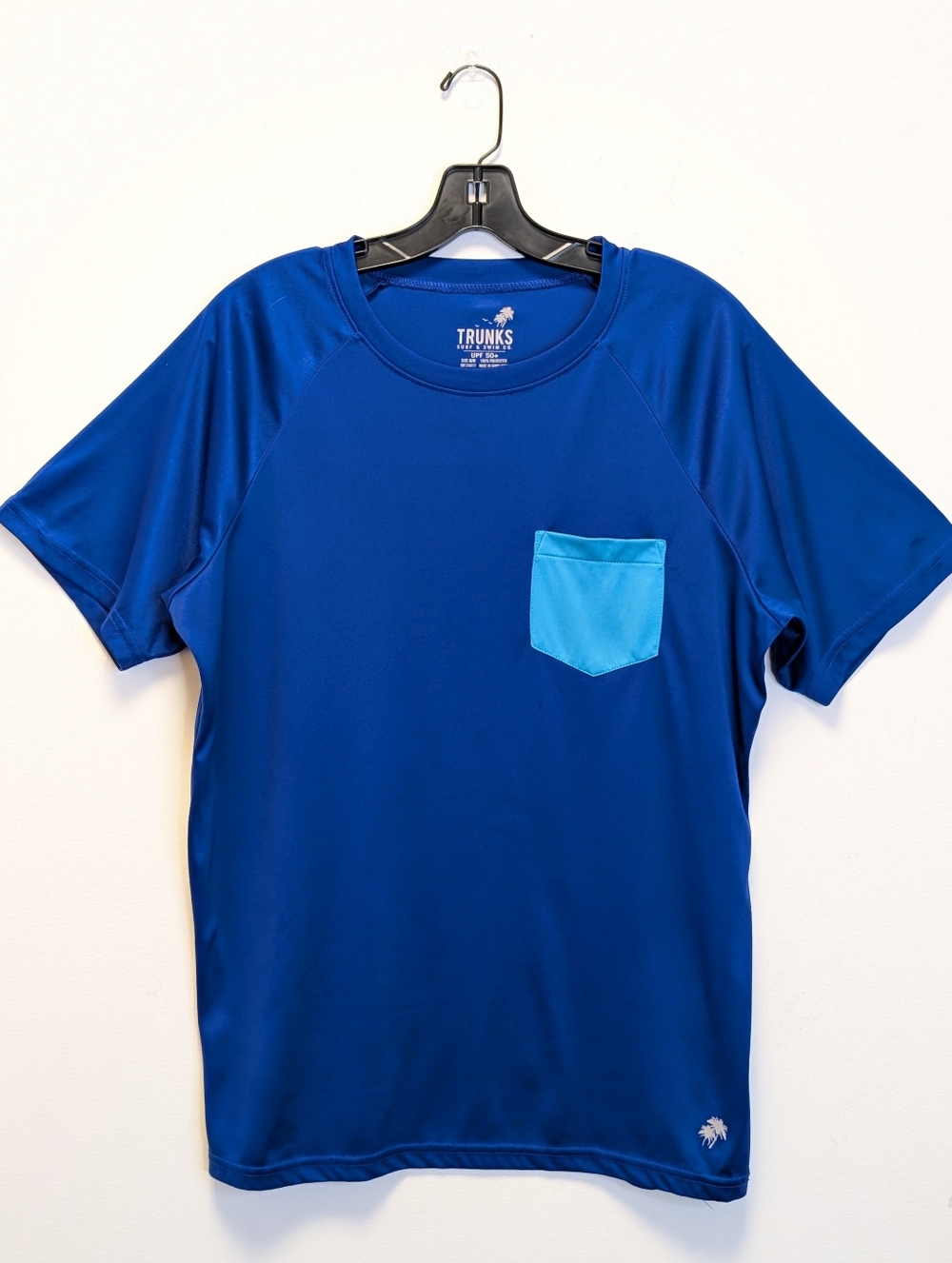 Trunks Surf Co UPF 50+ Rash Guard Tee Cobalt Blue Neon Pocket Top M - Picture 8 of 8